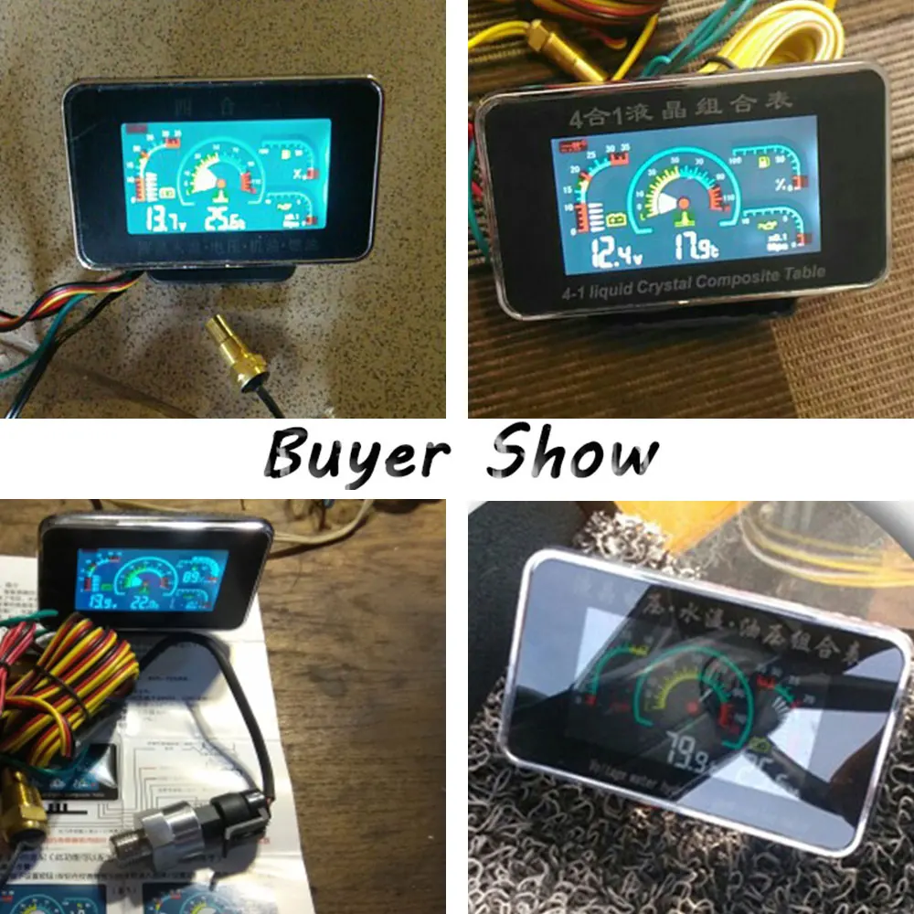 Universal 4 in 1 LCD Car Gauge Water Temp+ temperature sensor Fuel Level Gauge Fuel liquid Sensor 0-190ohm 100-600mm(Optional)
