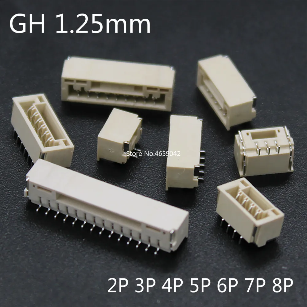 50PCS/LOT GH 1.25mm lying with lock connector 2P 3P 4P 5P 6P 8P SMT Horizontal JST A1257