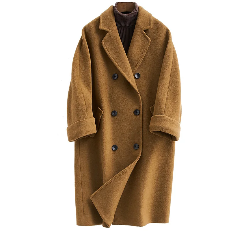 

2020 New Long Fund Woollen Overcoat Temperament Solid Color Overknee Loose Coat Woman