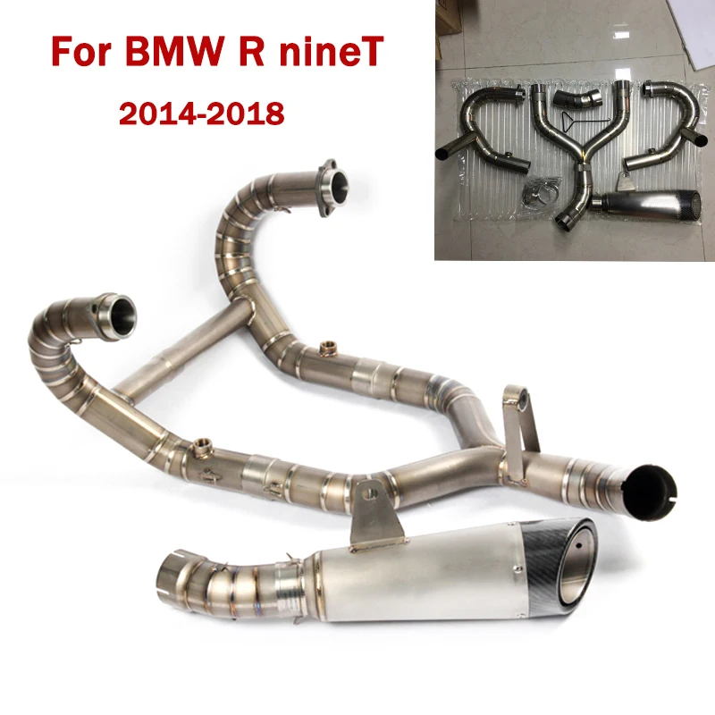 Full Motorcycle Exhaust System Titanium Front Header Connecting Link Tube End Tips Modified Muffler For BMW R NineT 2014-2018