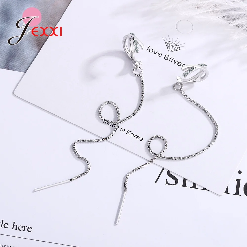 

Genuine 925 Sterling Silver Needle C Shape Dangle Earrings For Women Girls Fashion Long Tassel Drop Earring Jewelry New Brincos