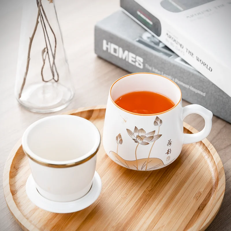 Mug Tea Water Separation Ceramic Tea Cup Office Home with Lid Filter Drinking Tea Cup Single Mug Chinese Gift Tea Making Tools