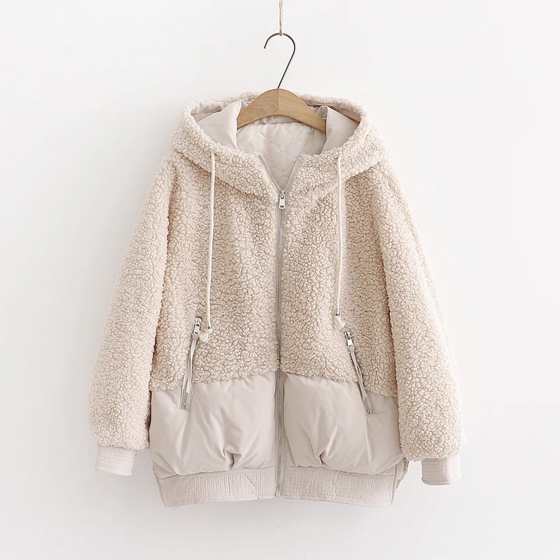 

Womens Fur Faux Coat Winter Fashion Fleece Warm Padded Cotton Jacket Plush Lamb Wool Zipper Teddy Female Cashmere Outerwear 2021