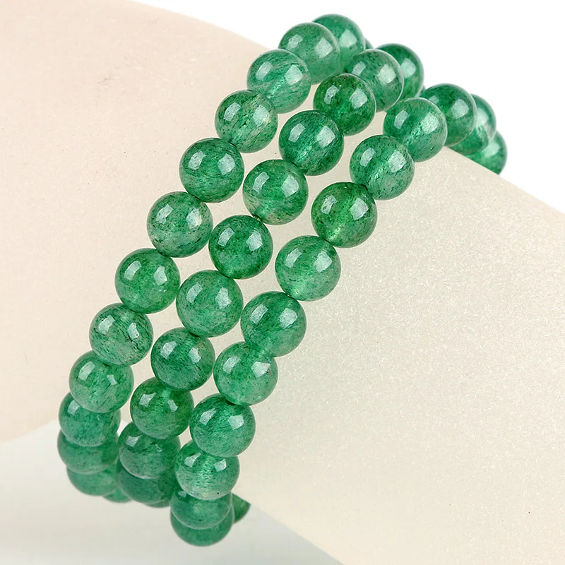 3 Laps Natural Green Strawberry Quartz Crystal Woman Man Clear Round Beads Bracelet Jewelry Fashion AAAAAA