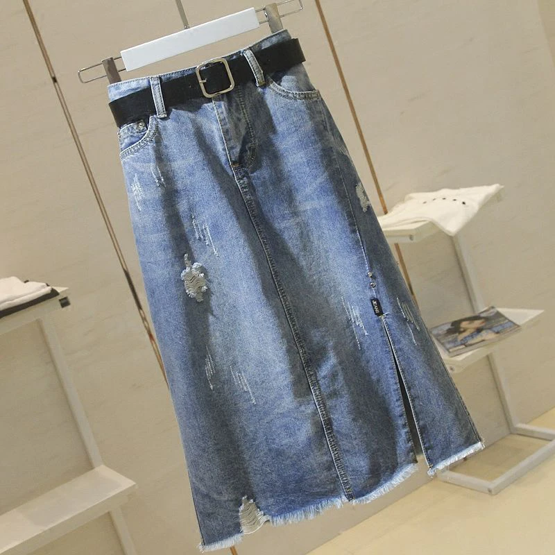 

Fashion Spring Summer Women Denim Skirt 2021 Vintage High Waist Midle Skirts Jeans Plus Size Harajuku Cotton Girls Blue Skirt