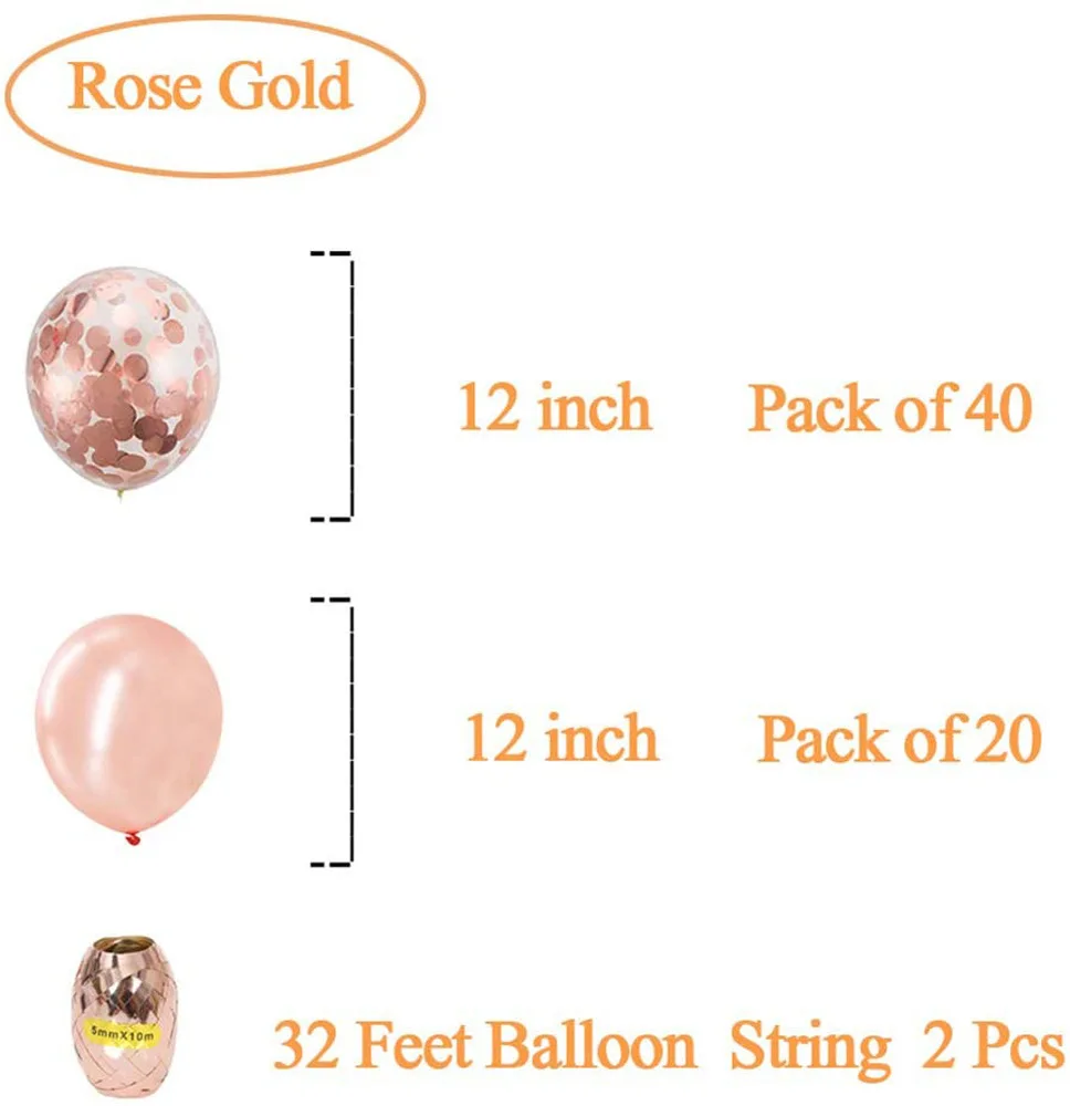 60PCS Wedding Decoration Birthday Party Decoration 12 Inch Rose Gold Sequined Latex Balloon Set Factory Wholesale