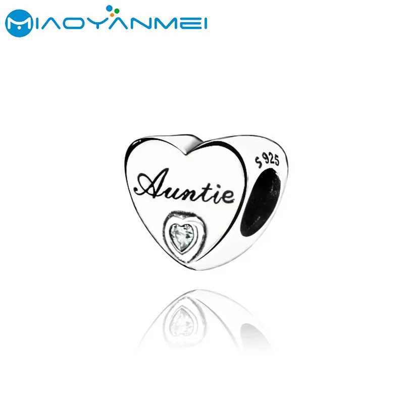 

Auntie Gift Fashion Jewelry 925 Sterling Silver Beads Auntie Love Heart Charm Fit Original Pandora Bracelets DIY Women Gift