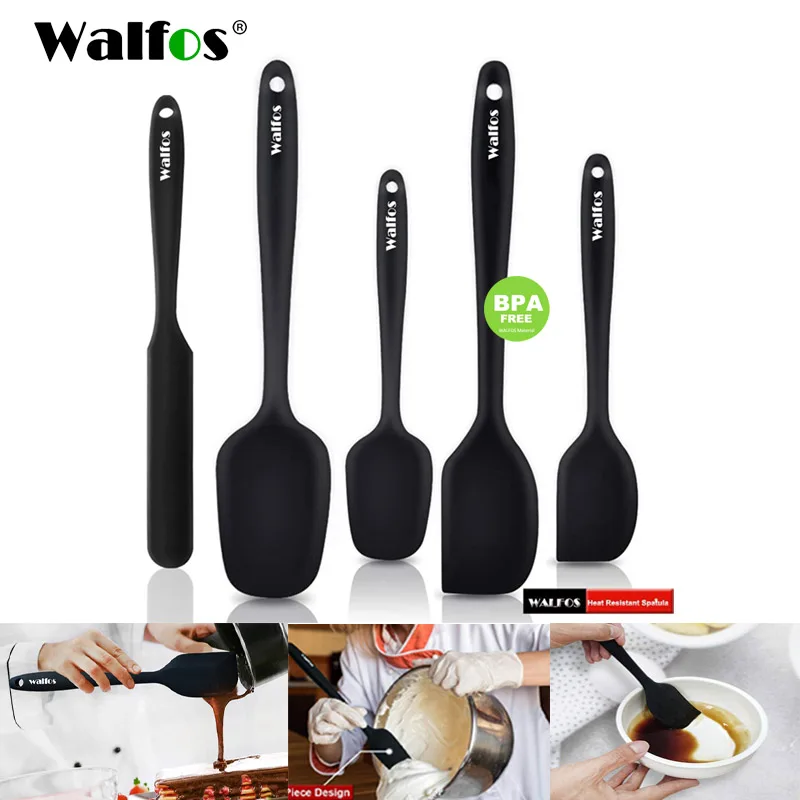 WALFOS 5 Pcs Non-Stick Silicone Cream Spatula Jar Ladle Heat Resistant Cooking Spoon Turner Cake Baking Spatula Kitchen Utensils