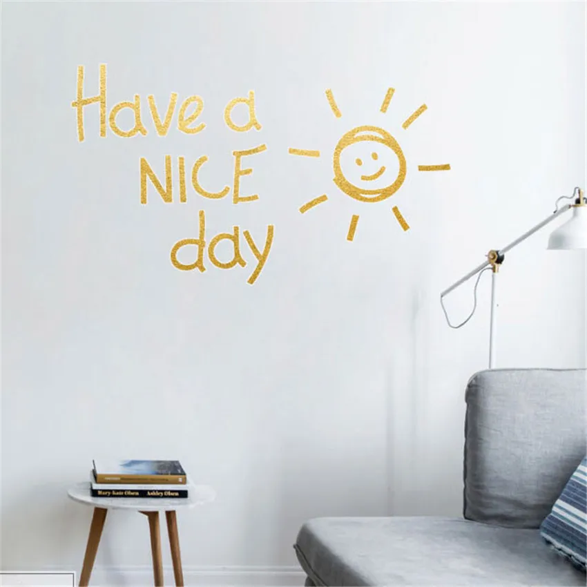 Gold/Black Creative English Wall Stickers Have A Nice Day Background Wall Sticker Home Bedroom Decoration Stickers Wallpaper