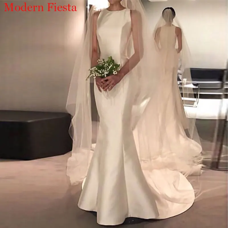 Einfache Satin Meerjungfrau Hochzeit Kleid платье Vestidos De Novia Hochzeit Kleid Robe De Soiree Braut Zu Werden MF0090