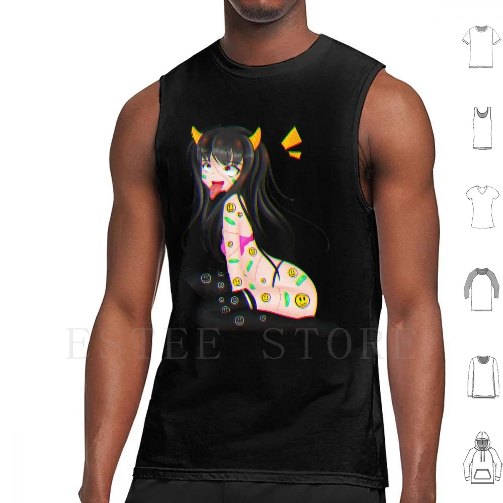 Tank Tops Vest Sleeveless Ecchi Lewd Anime Glitch Scene Animecore Psychedelic Succubi Devil Girls Manga