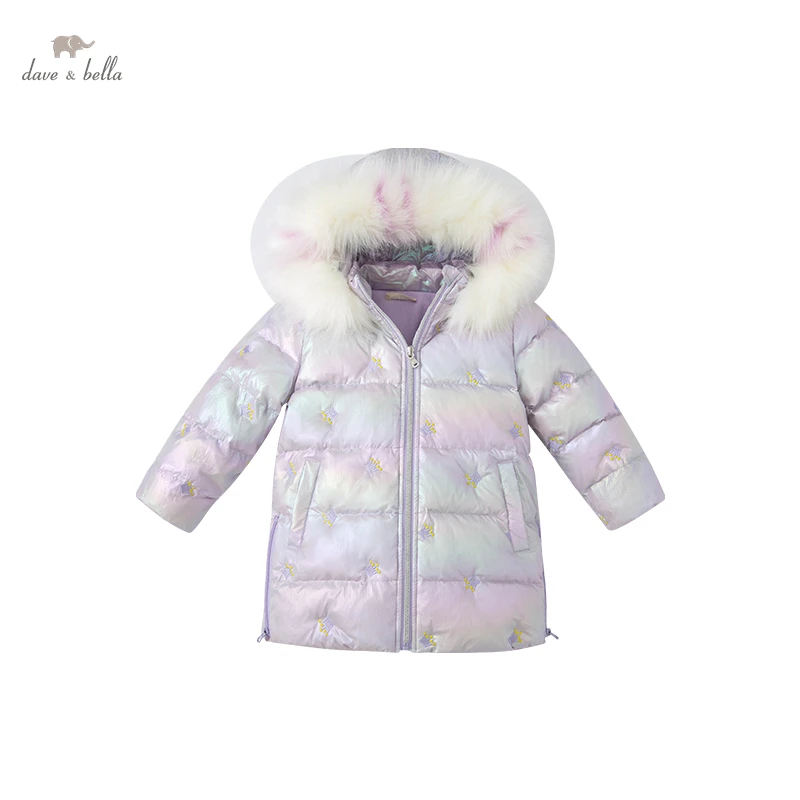 DB19036-K dave bella winter baby girls24M-13Y fashion  color hooded down coat children 90% white duck down padded kids jacket