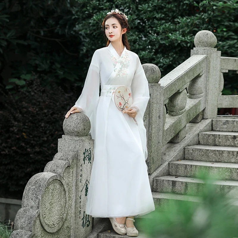 Women's Hanfu Chinese dresses cosplay fairy elegant gown ancient style female Classical Folk Dance stage wear blue costume