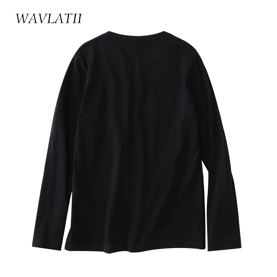 WAVLATII Women New Cotton Long Sleeve Tshirts Lady Print Casual Tees Female Soft Spring Basic Tops WLT2103