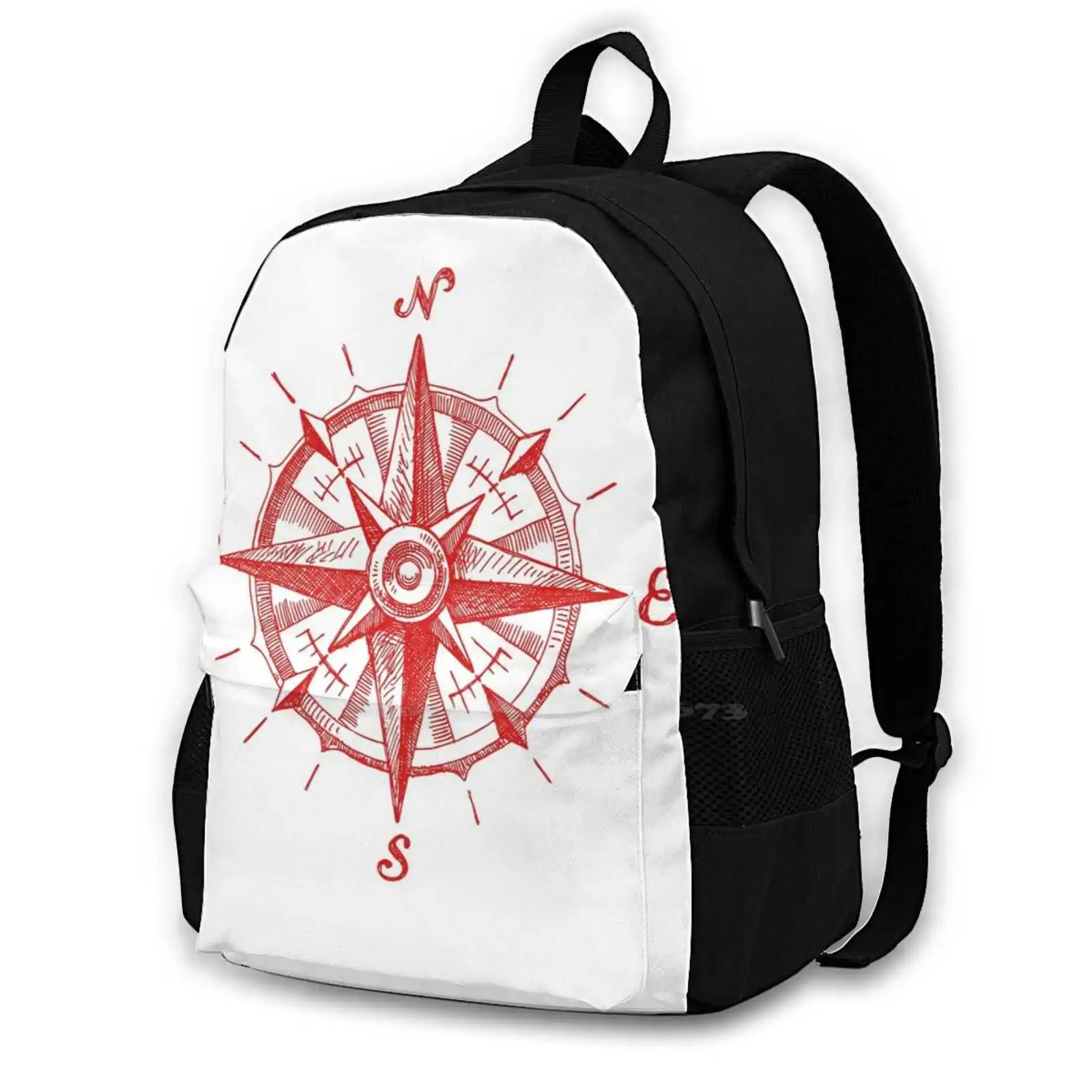 Red Compass North East South West Backpack For Student School Laptop Travel Bag Camping Hiking Travel Adventure Mountain