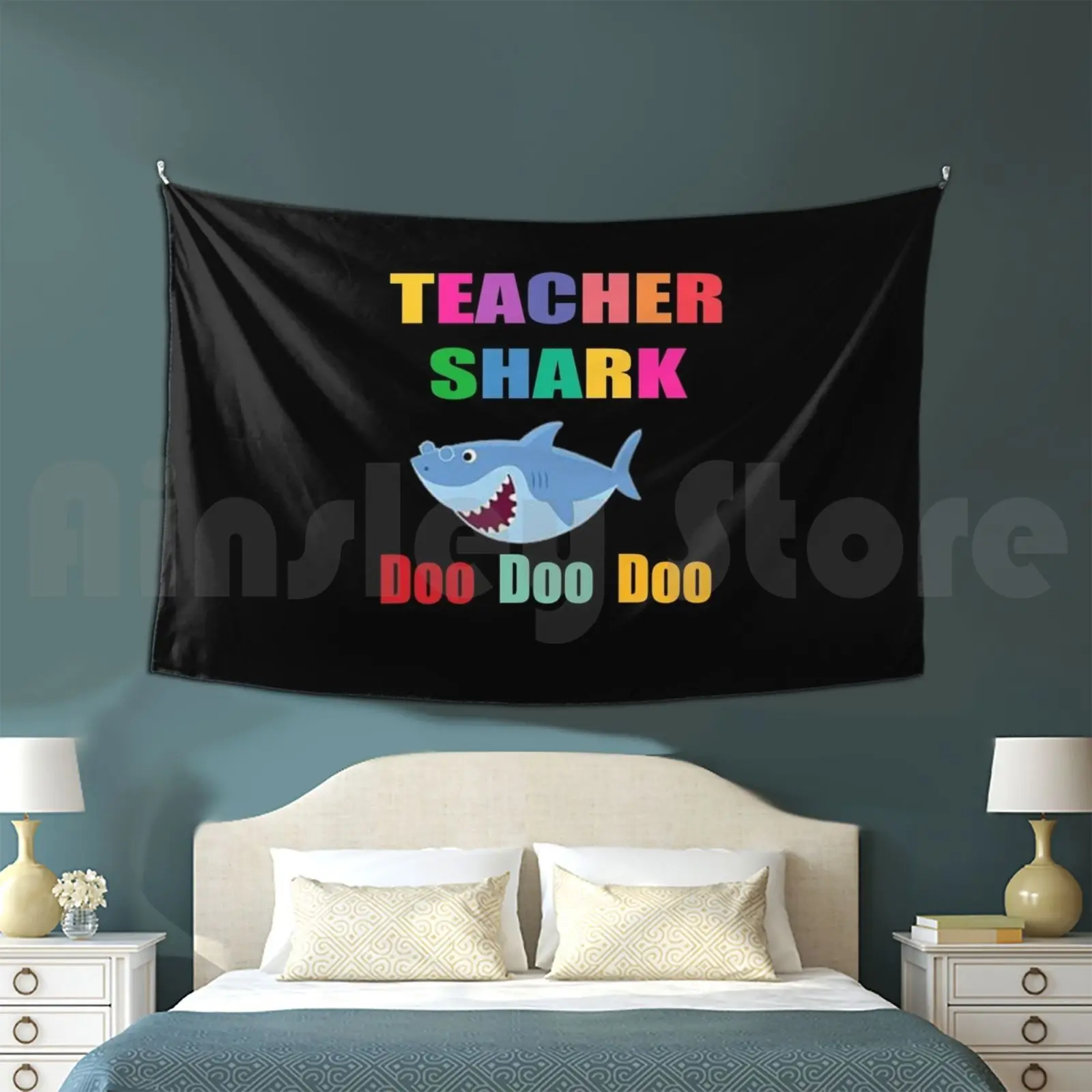 Teacher Shark Doo Doo Doo Tapestry Living Room Bedroom Eacher Maker Doo Doo Doo Doo Doo Doo Doo