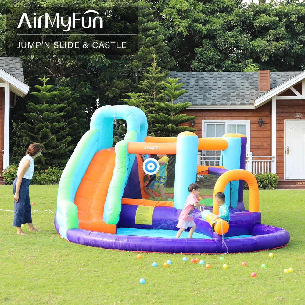 AirMyFun Inflatable Bounce House, Jumping Castle with Water & Slide, Idea Playhouse for Kids Outdoor (Water Park Theme)