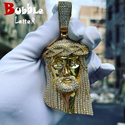 No Chian Religious Jesus Head Pendant Men's Hip Hop White Gold Plated Jewelry