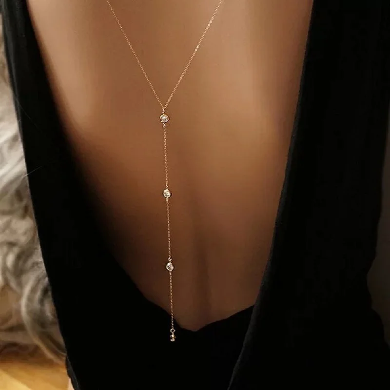 Fashion long crystal back chain wedding accessories Lady Elegant back chain Beach Sexy Necklace topless dress necklace