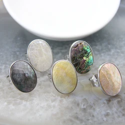 Natural Beautiful Abalone Shell Adjustable Rings, Pearl Classic Round Shape Rings,Finger Rings Reiki Heal Geode Rings Jewelry