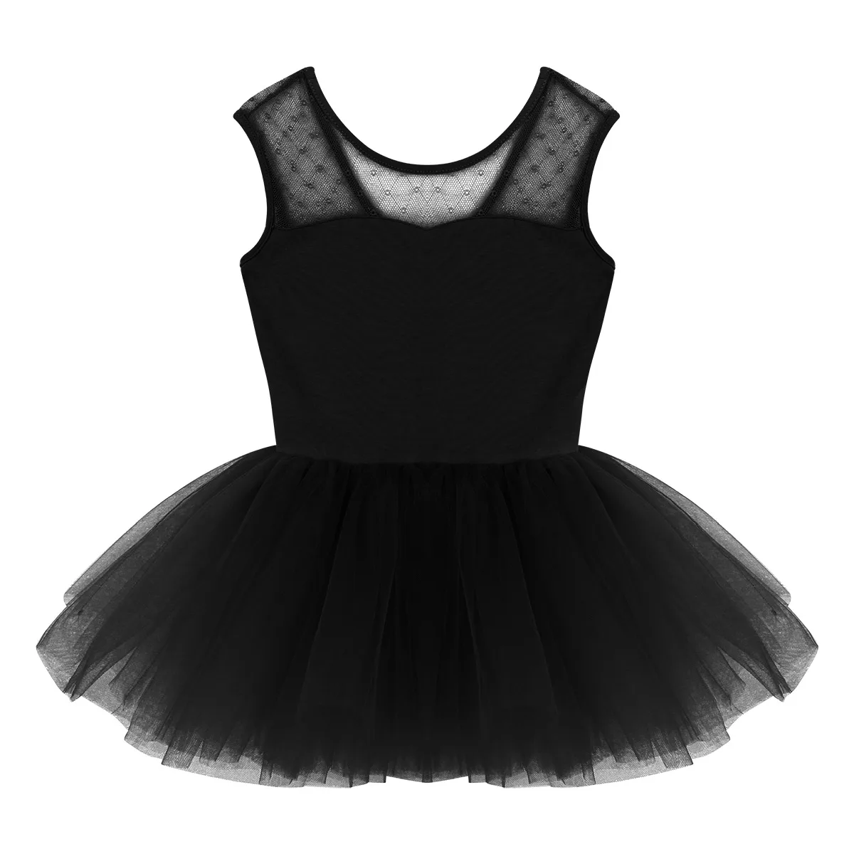 Kids Girls Short Sleeves Lyrical Classique Stretch Mesh Splice U-shaped Back Ballet Dance Gymnastics Leotard Girls Tutu Dress