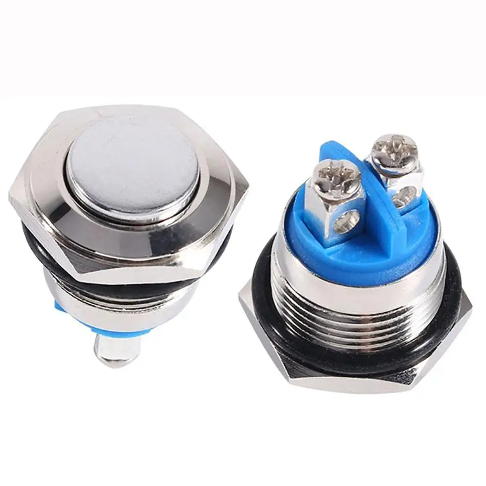 12V 16mm Metal Push Button Switch IP67 Waterproof Nickel Plated Brass Press Vehicle Metal Self-reset Push Button ON/OFF Switch