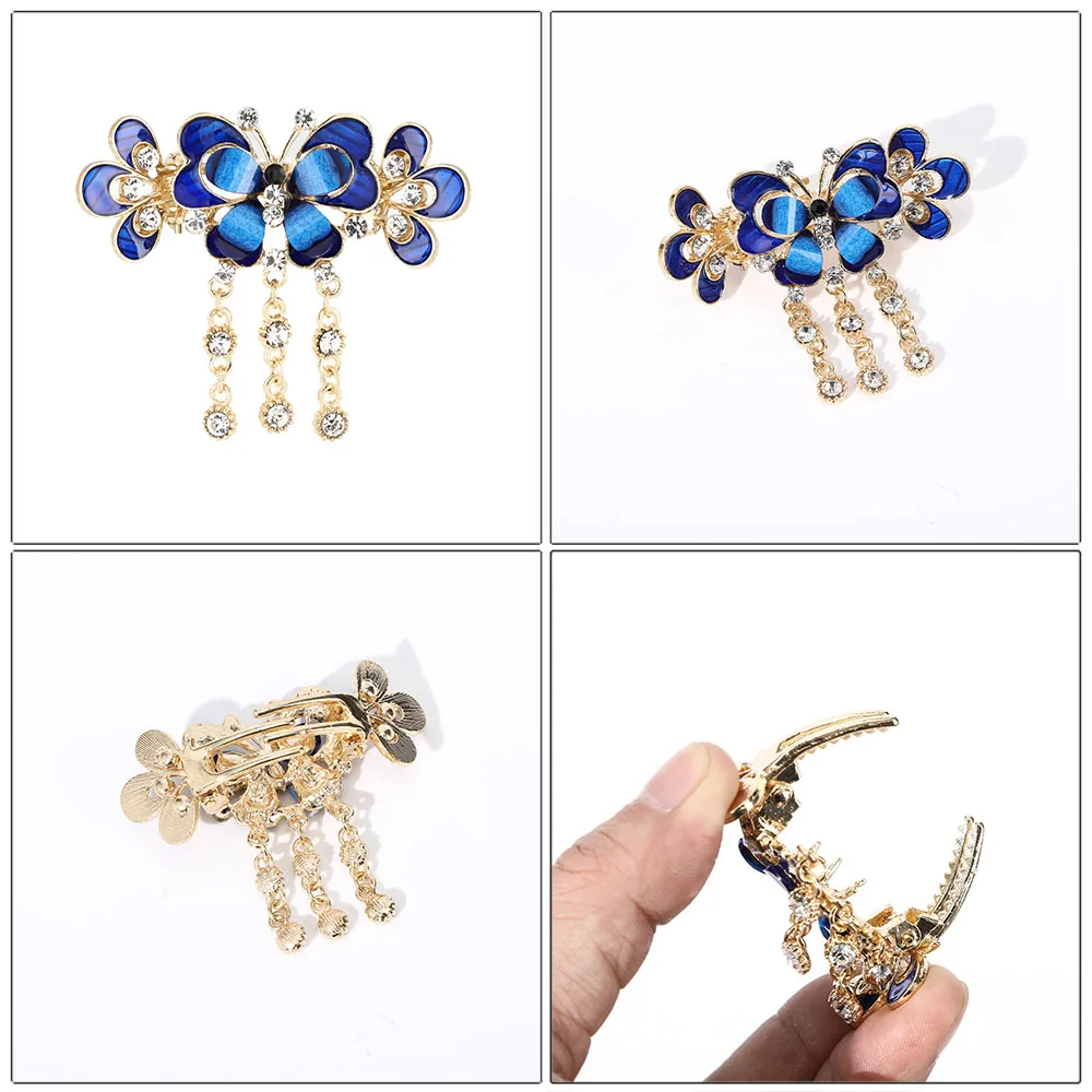 Rhinestone Hair Clip Barrettes Peacock Rose Flower Butterfly Ornaments Tassel Hairpins Hairgrip Clamps Fashion Hair Accessories