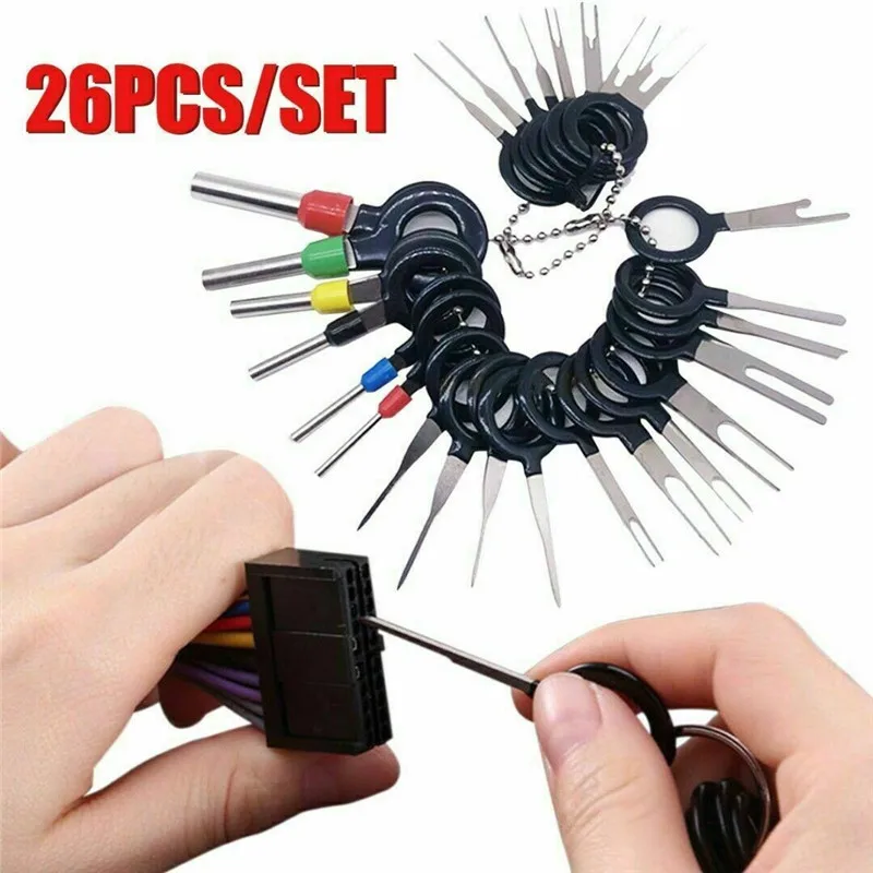 26Pcs Car Terminal Removal Tool Kit Terminal Ejector Kit Wire Connector Pin Release Extractor Puller