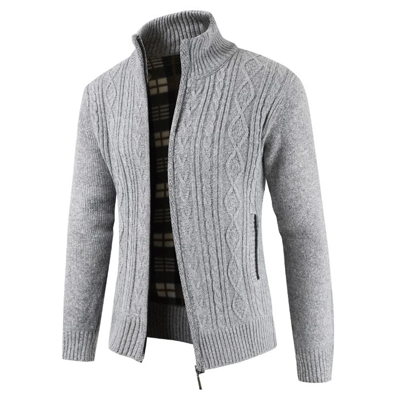 2025 Autumn Winter Mens Sweater Fashion Brand Casual Sweater Stand Collar Cardigan Men Striped Slim Knitted Men\'s Sweatercoat