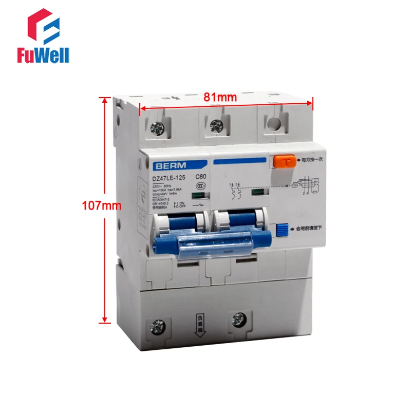 Poles 2P Leakage-proof DZ47LE-125 Circuit Breaker Overcurrent Protection RCBO 80-125A Residual Current Operated Circuit Breaker