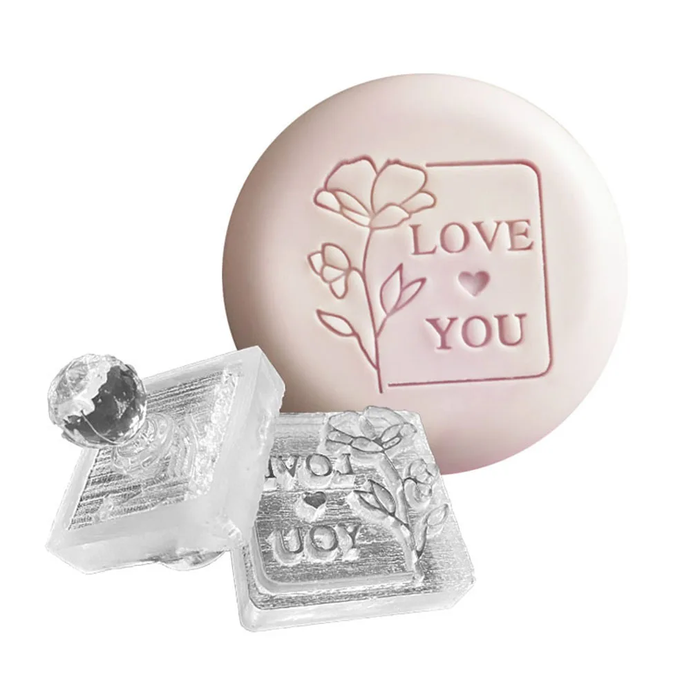 LOVE Word Valentine\'s Day Flower Cartoon Pattern Soap Stamp Handmade Making Soap Seal DIY Natural Transparent Resin Tools