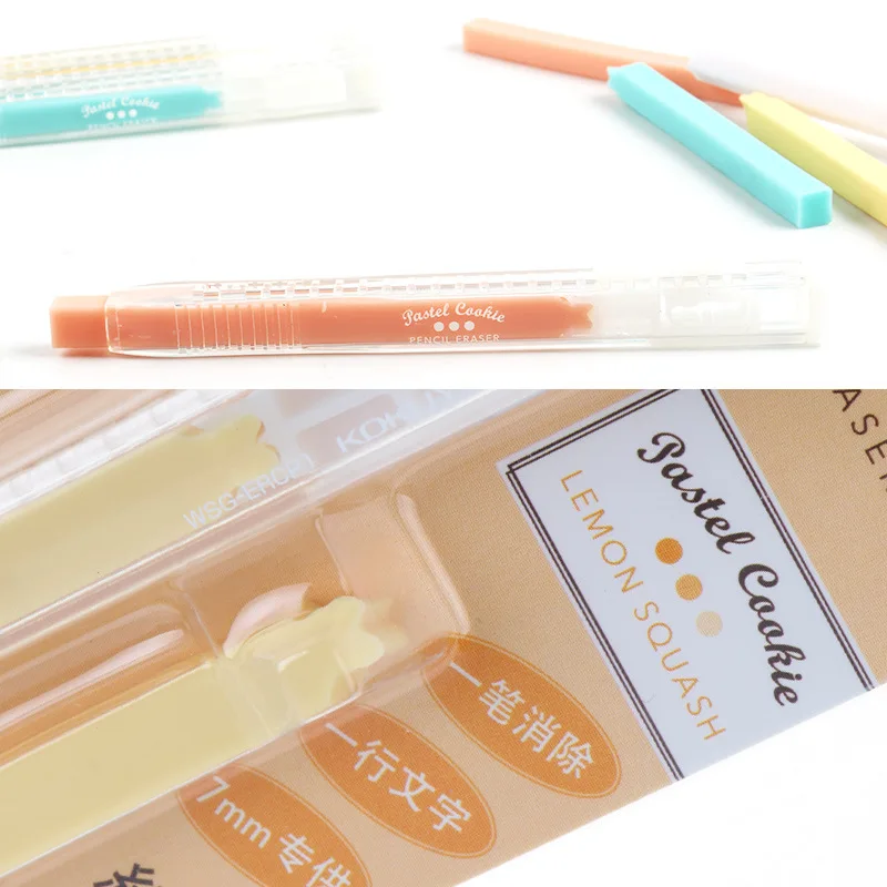 KOKUYO Pencil Eraser Pastel Cookie Series Color Stick Erasers Pen Replenishable Refill Japanese Stationery Office School A6616