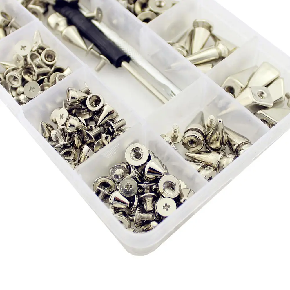 Mixed 13 Designs 140pcs Silver Spikes And Studs For Clothes DIY Punk Rock Screw Rivets For Leather Bag Shoes Handcraft