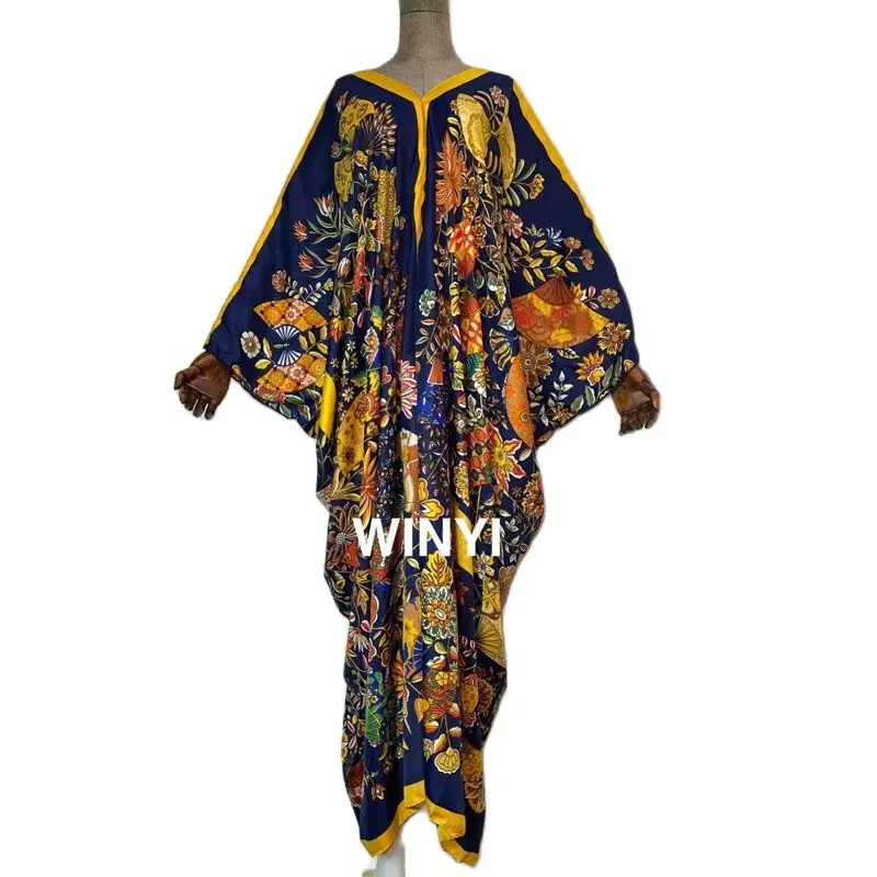 Traditional Printed Rayon WINYI maxi dress Summer African Women's Abaya Robe Long dresses for beach Bohemian v-neck dress