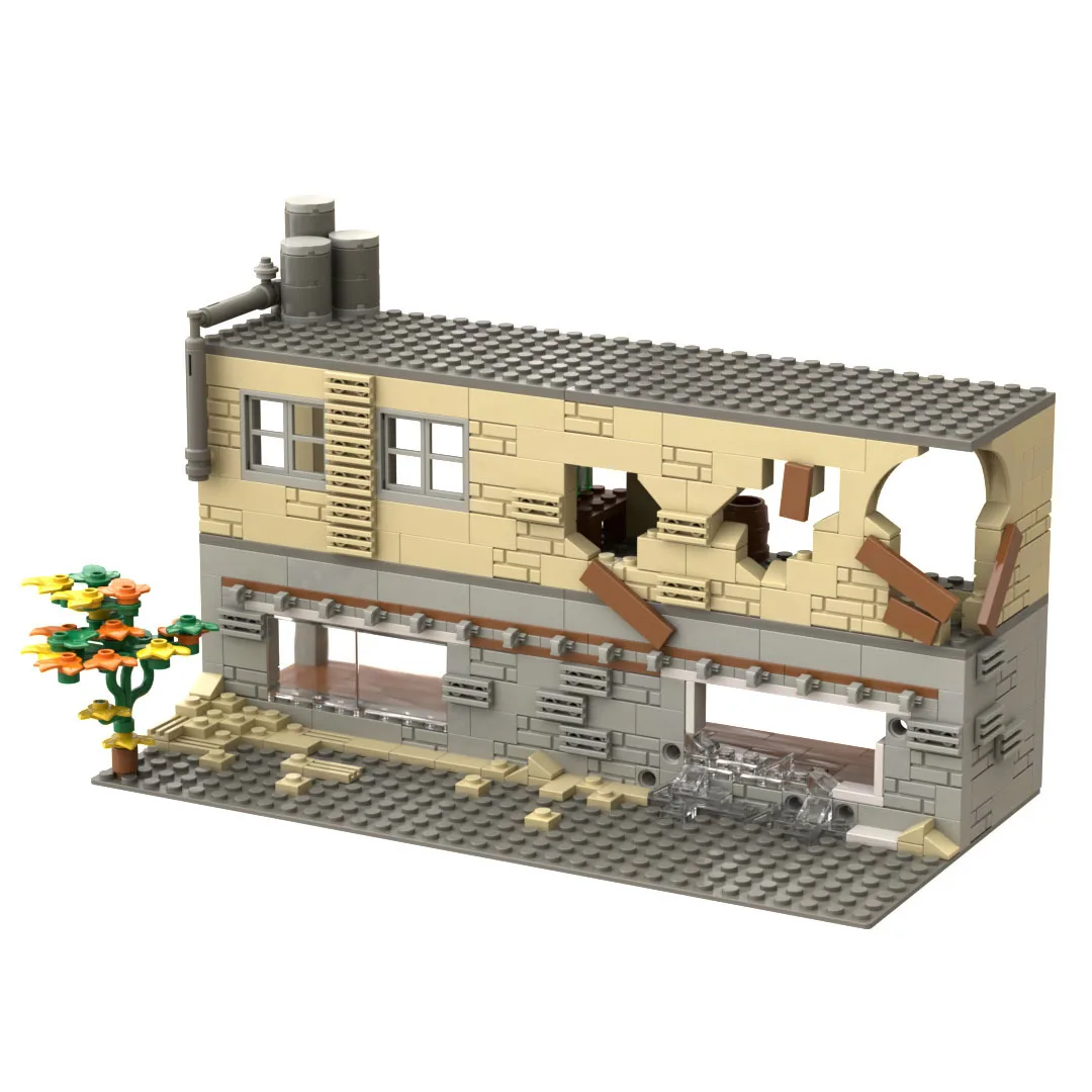 WW2 Dilapidated House Military City Soldiers Mini Action Figures Constructor MOC Architecture Building Bricks Army Blocks Toys