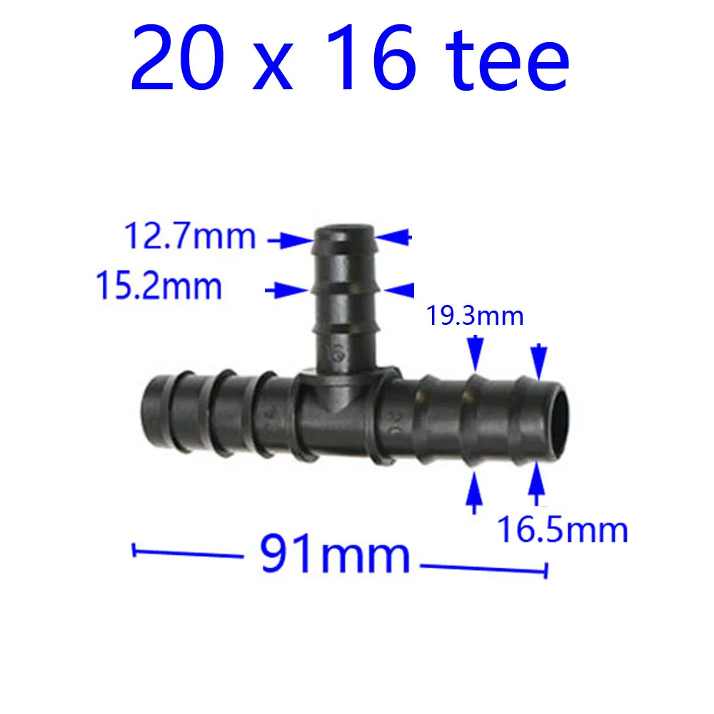 Ogród wąż PE 25mm/20mm/16mm teownik redukcyjny Barb łączniki 3/4 1/2 woda z węża Splitter nawadnianie ogrodu armatura 2 sztuk