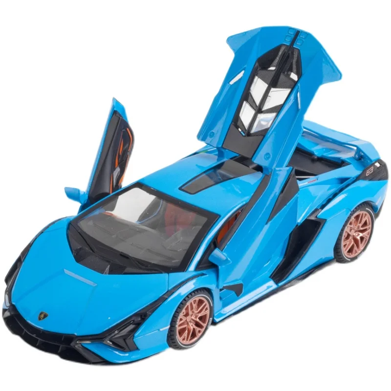 Lambos Sian FKP37 modelo de carro esportivo, 1:24, som fundido, super corrida, cauda de elevação, roda de carro quente para crianças, presentes, novo