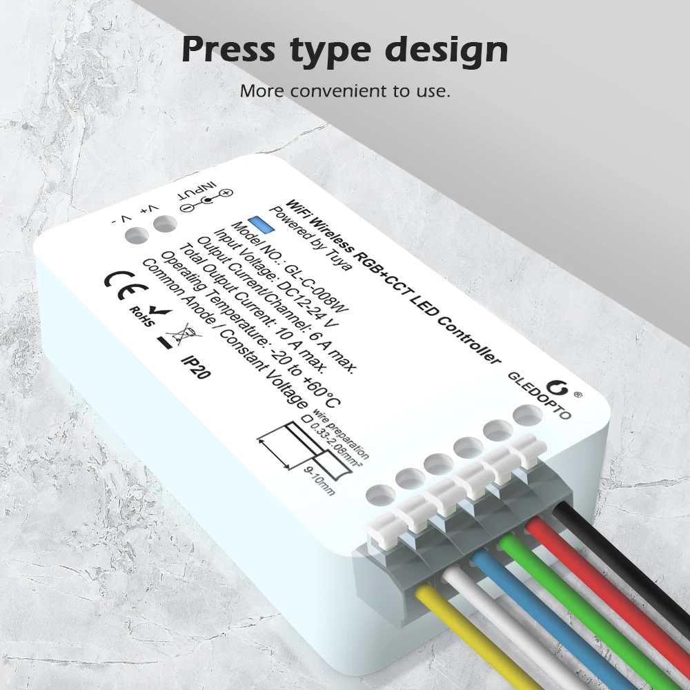 GLEDOPTO Strip Light WIFI Controller Powered by Smart Life Tuya APP RGBCCT Colors Changing Tape Light LED Controller Wireless