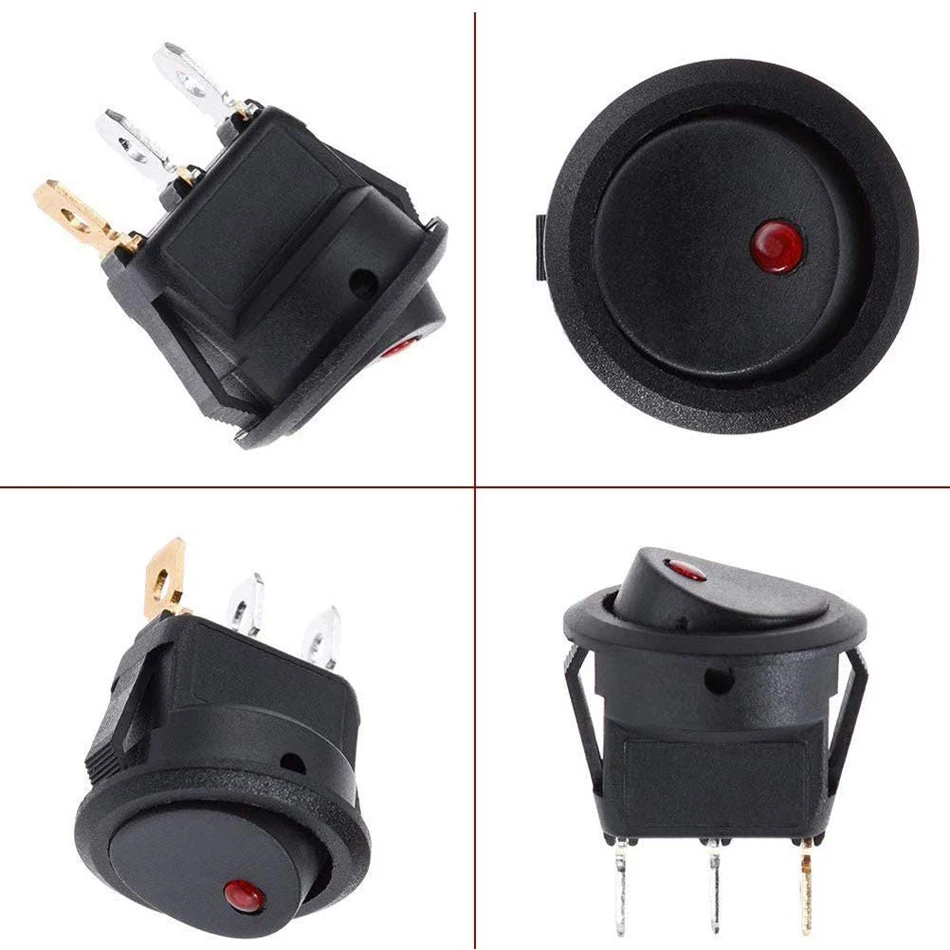 

20Pcs 3 Pin 12V 20A Amps Car Truck Rocker Round Toggle LED Switch On-Off Control, Blue, Green, Yellow, Red