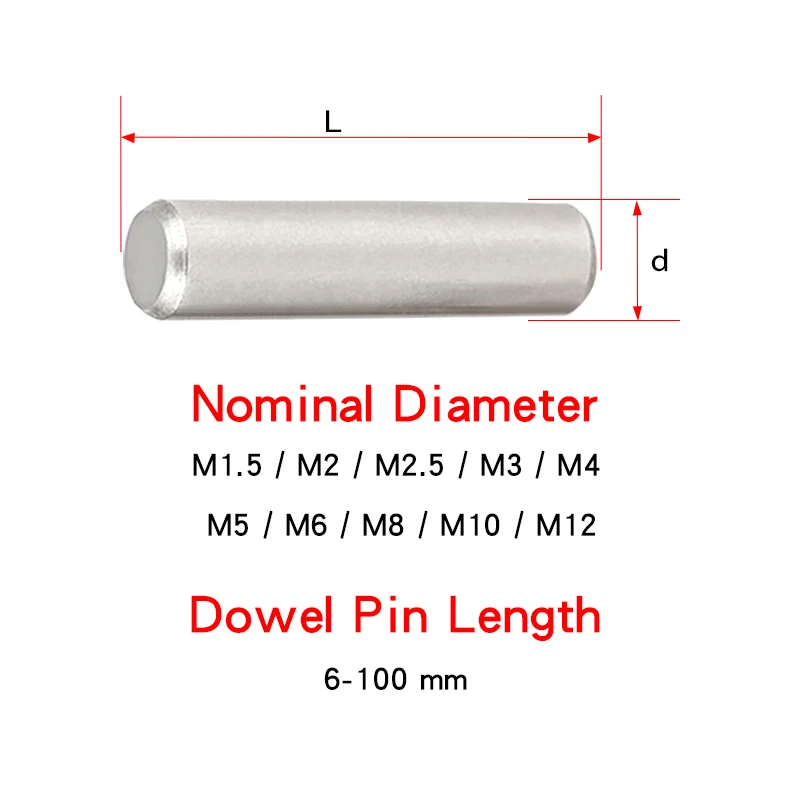 2-25 PCS Cylindrical Pin M3 M4 M6 M8 M10 M12 Fastener Solid Dowle Pin 304 Stainless Steel GB119 Locating Pin