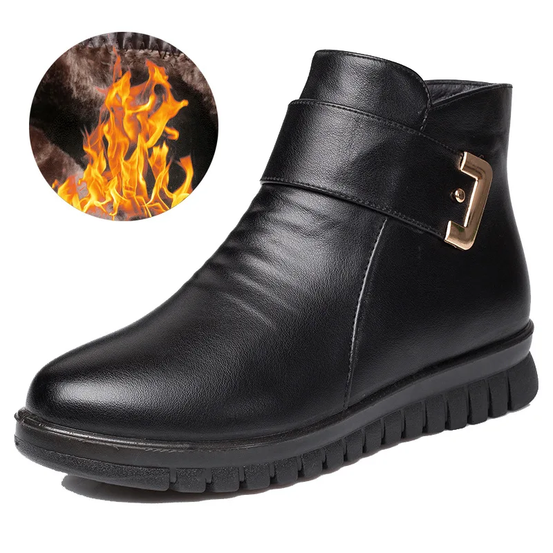 Winter Shoes New Women Boots Genuine Leather Wedge Heels Non-slip Women's Boots Mother Warm Boots Famale Snow Boots