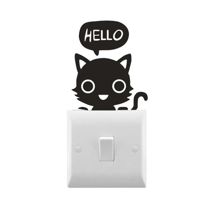 Novelty Cat Saying Hello Small light switch Sticker Novelty Sleeping Small light switch Decal Vinyl Removable Wall Decor C516