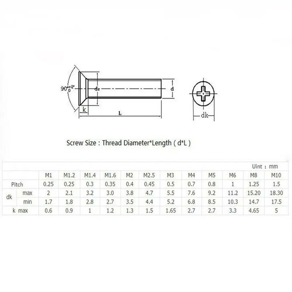M2-M6 Phillips Countersunk Head Machine Screws Flat Head Cross Bolts 316 A4 Marine Grade Stainless Steel Length 4-100mm