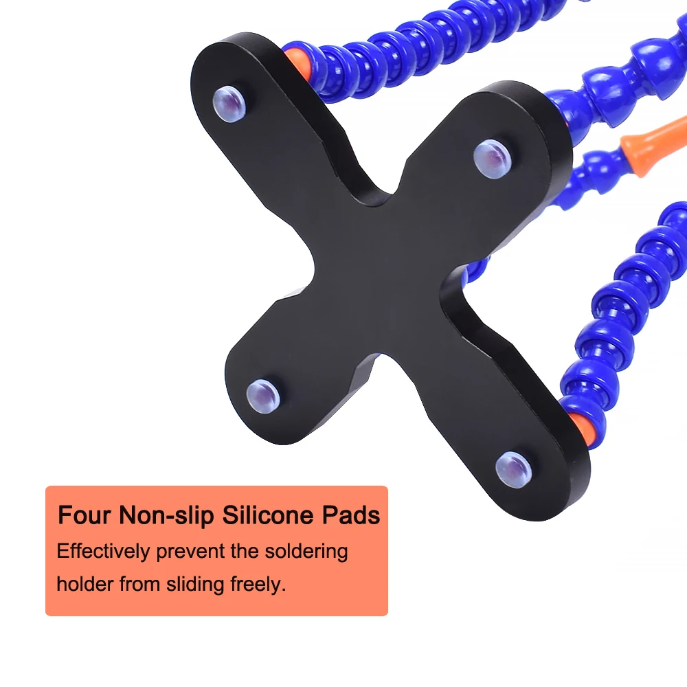 NEWACALOX USB LED 3X 안경 돋보기 램프, DIY 납땜 세 번째 손, 유연한 암 용접 보조 스탠드, 수리 거치대 도구, 4 개