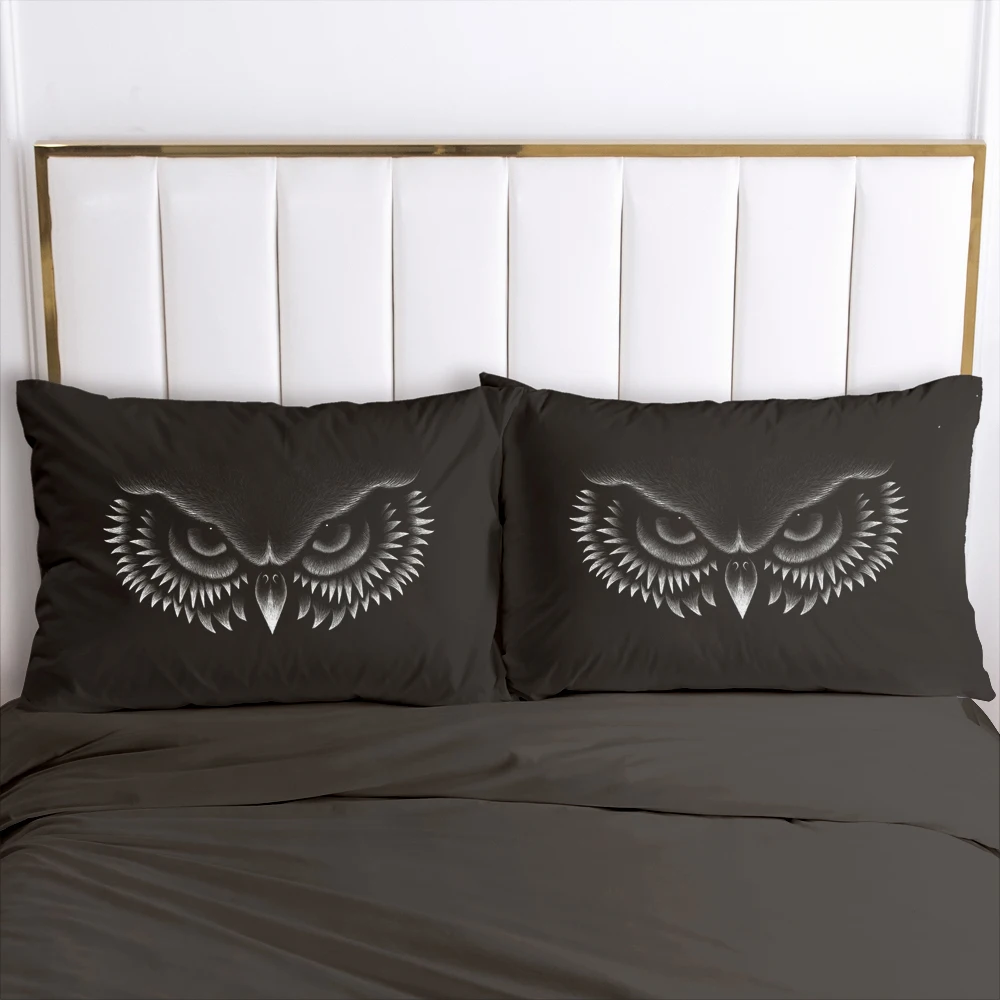 Pillow Cases Bedding 2PCS PillowCase For Bedroom,Home Decoration 70x70cm 50x70cm Pillow Cover Customize Size Black Owl Head