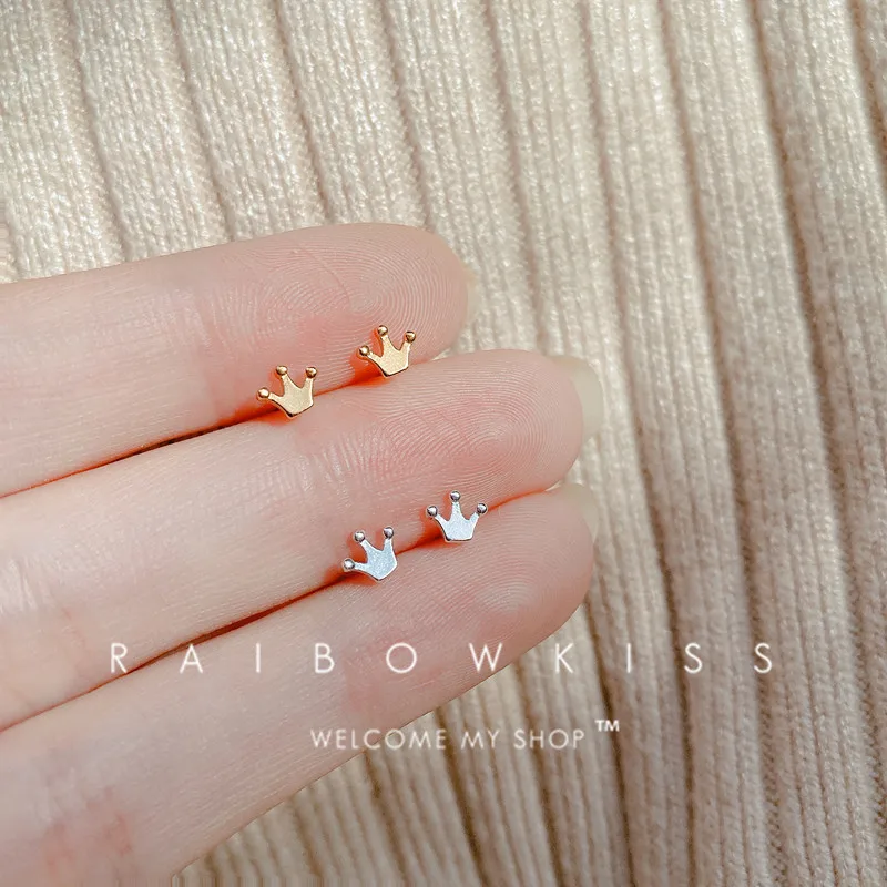 Crown Stud Earrings For Women Trendy Beads Little Princess Headdress Simple Ear Partner Student Girls Birthday Jewelry Gifts New