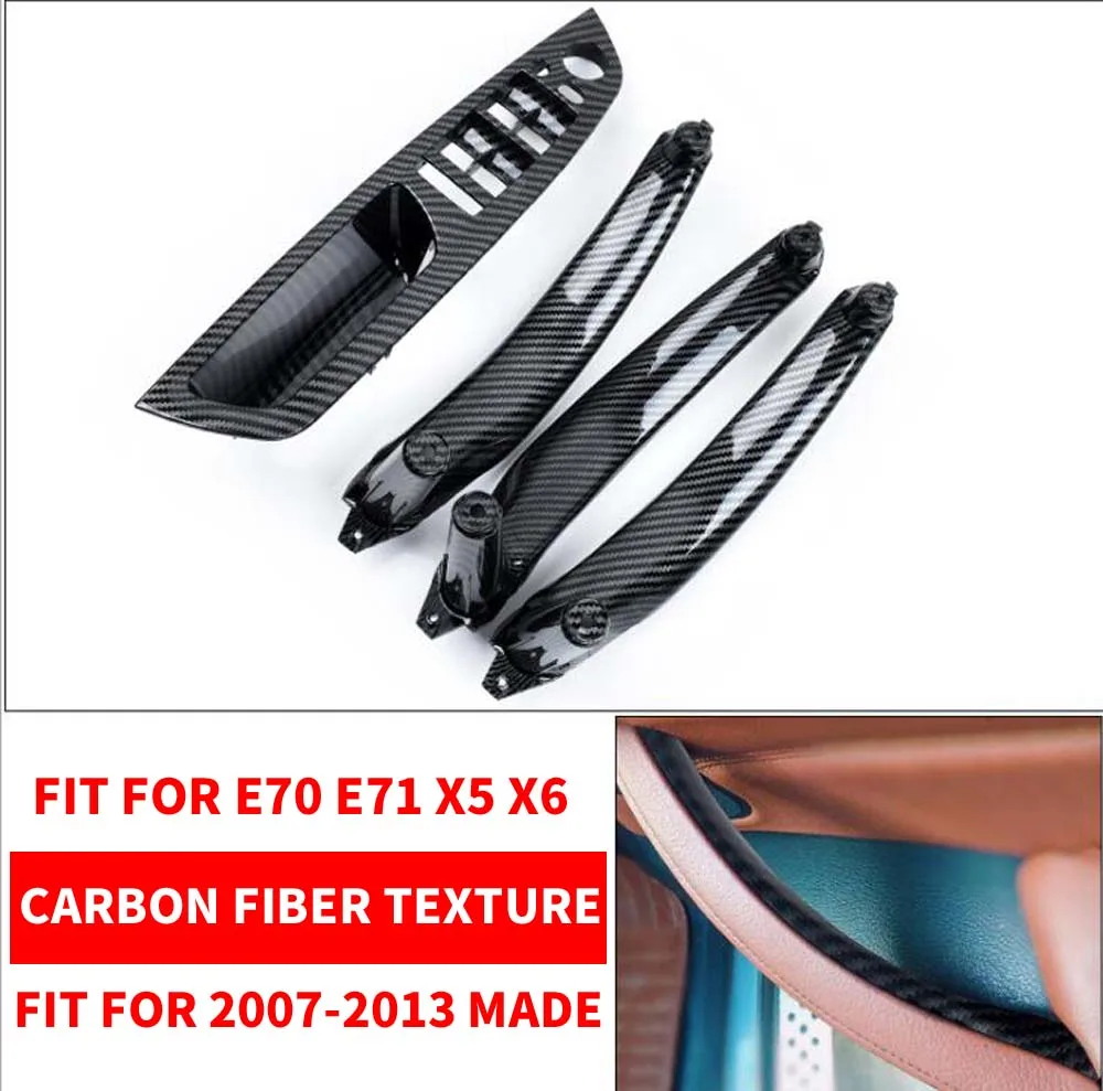 4PCS/set LHD RHD Carbon Fiber Texture Car Left Right Inner Interior Door Pull Handle Trim Cover For BMW E70 E71 X5 X6