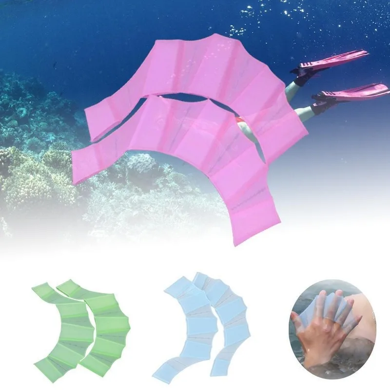 1Pair Unisex Frog Type Silicone Girdles Swimming Hand Fins Flippers Palm Finger Webbed Gloves Paddle Water Sports Adult Children