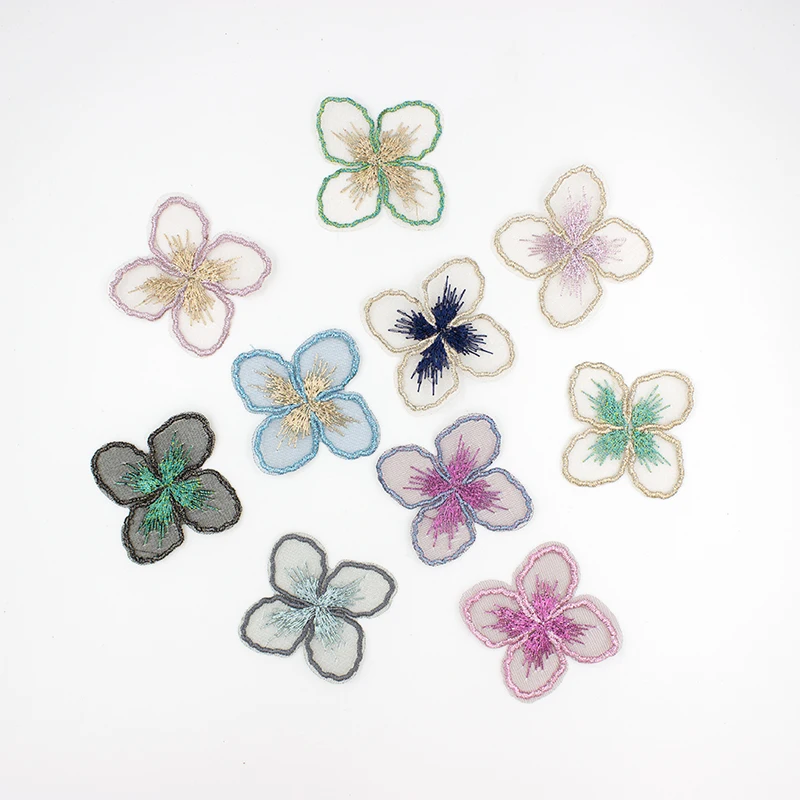 50PCS/lot Embroidery Lace Four petals Hollow Appliques 5cm Translucent Single layer for Party Decor,Garment Embellishment