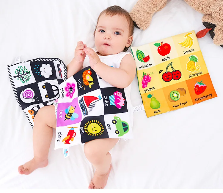 0-12 Months Kids Learning Baby Toys For Newborn Soft Cloth Book Educational Black/White Cognition Sound Newspaper J0638